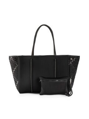 HAUTE SHORE Black Woven-Panel Tote with Removable Pouch